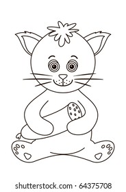 Cat toy smiling and holding sausage in his paws, contours