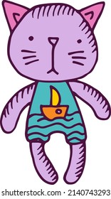 Cat toy. Soft stuffed animal in hand drawn style