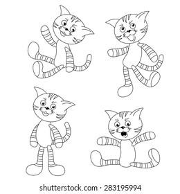 Cat toy waving red paw. Page to be colored. A children's game.
