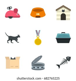 Cat toys icons set. Cartoon set of 9 cat toys vector icons for web isolated on white background