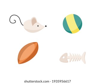 Cat toys - mouse, fish and balls, accessories for fun playing with animal pet.