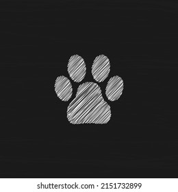 Cat trail white sketch vector icon. Pet foot print trail