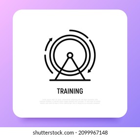 Cat Training Rad dünne Linie Symbol. Katzenrad zum Training. Moderne Vektorgrafik für Heimtiergeschäft.