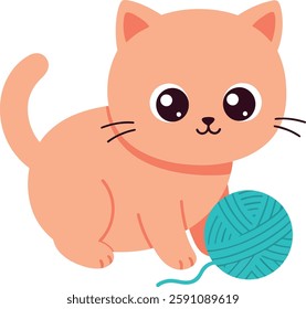 The cat transitions from sitting to playing with yarn.