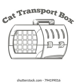 Cat transport box. Outline vector illustration isolated on white background.