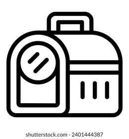 Cat travelling equipment on outline vector. Transportation feline cage. Mobile pet kennel