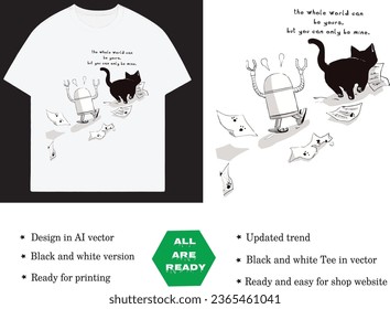 Cat travelling on space, vector illustration for printing