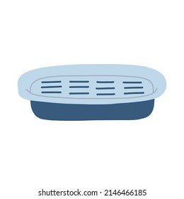 Cat tray in cartoon flat style. Vector illustration of hygiene accessories for kittens, toilet isolated on white background