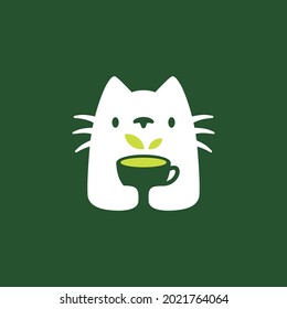 cat tree drink cup negative space logo vector icon illustration