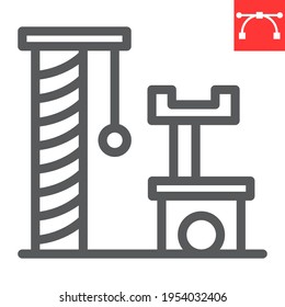 Cat tree house line icon, pet shop and toy, scratching post vector icon, vector graphics, editable stroke outline sign, eps 10
