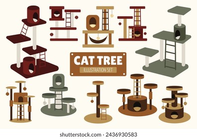 Cat Tree Illustration Vector Set