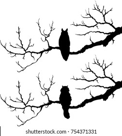 the cat in the tree. owl on the tree. silhouette