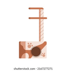 Cat tree with pet house and scratching post for sleeping and playing. Indoor shelter, condo home for kitty. Playhouse, furniture. Flat vector illustration of cathouse isolated on white background
