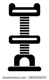 Cat tree tower black silhouette icon with stacked platforms, scratching posts, cubby house, and arched opening isolated on white background. Minimal indoor pet furniture illustration for climbing, scratching, play area, product label, and packaging.