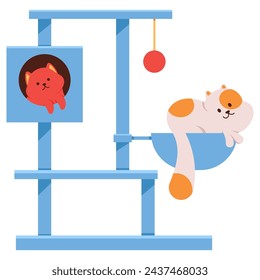 Cat tree tower with scratching post vector cartoon illustration isolated on a white background.