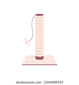 Cat tree with toy. Scratching post. Pets furniture, cats supplies. Vector illustration in flat style