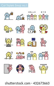 cat triplets emoji  vector illustration