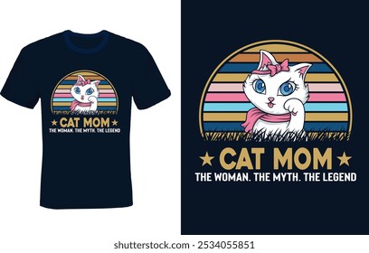 Camiseta de gato Ilustración vectorial de diseño personalizado 