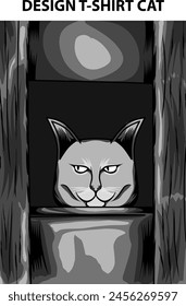 Cat t-shirt design with an abstract theme and white and black colors