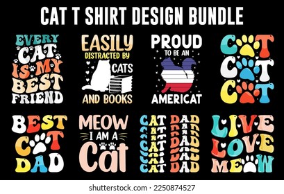 Cat t-shirt design bundle, Cat t-shirt set, trendy cat vector t-shirt, cat silhouette set	