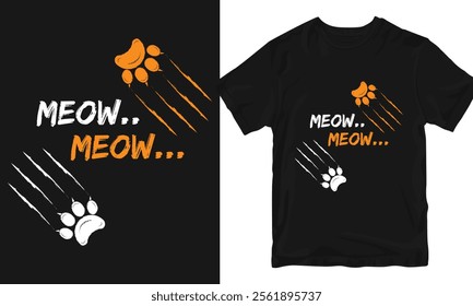 Cat t-shirt design or meow meow t-shirt with cat footprints or claw scratches