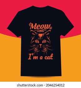 cat t-shirt design, meow slogan graphic for a t-shirt.