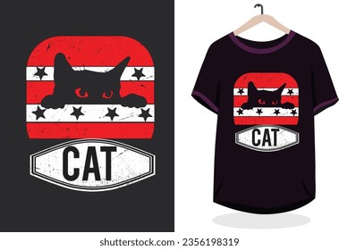 Cat t-shirt design reatro vintage teamplate design vector idea