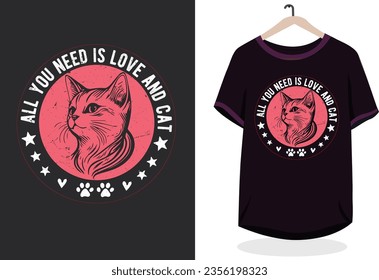 Cat t-shirt design reatro vintage teamplate design vector idea