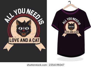 Cat t-shirt design reatro vintage teamplate design vector idea