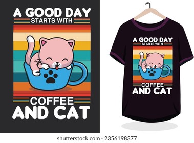 Cat t-shirt design reatro vintage teamplate design vector idea