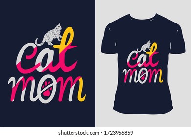 Cat T-shirt Design Template Vector And Cat Typography Vector Illustration With T-shirt mock up.