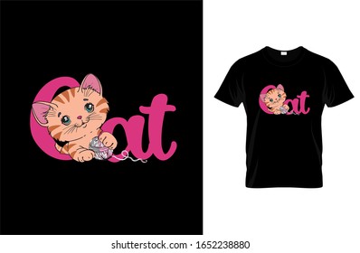 Cat- Cat T-shirt.Vector illustration.Cat graphics Can be used for T-shirts print, children wear, Baby shower celebration, greetings, invitation card and poster.Cat label. logo.Cat vector
