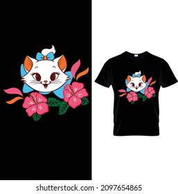 Cat T-shirt.Vector illustration.T-shirt graphics Can be used for print, children wear, Baby shower celebration and poster.Cat label.Cat logo.