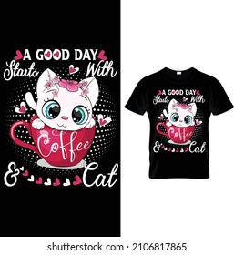 Cat T-shirt.Vector illustration.T-shirt graphics Can be used for print, children wear, Baby shower celebration and poster.Cat label.Cat logo.
