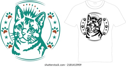 Cat T-shirt.Vector illustration.T-shirt graphics Can be used for print, children wear, Baby shower celebration and poster.Cat label.Cat logo.