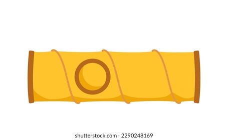 Cat tunnel. Cute yellow cat tunnel, collapsible toy tube. Hiding and resting place for indoor pet. Vector illustration