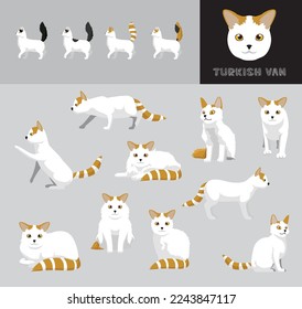 Cat Türkisch Van Cartoon Vektorgrafik Farbvarianten Set