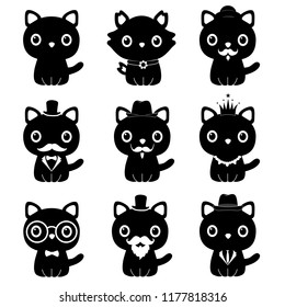 Cat in a tuxedo. A cartoon cat is a gentleman. Symbol. Set. Logo. Vector illustration.