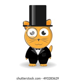 cat in a tuxedo and monocle. vector illustration