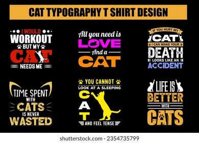 Cat typography t-shirt design. Cat t-shirt design bundle. typography t-shirt bundle. Vector cat t-shirt design bundle