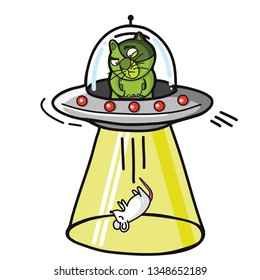 cat in the ufo saucer steals mouse