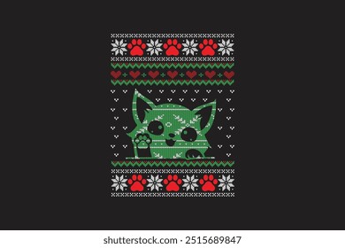 Cat Ugly Christmas Sweater Sublimation T shirt Pattern Design