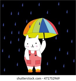 cat umbrella rain vector illustration