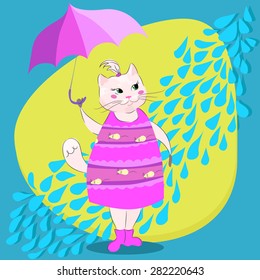 Cat with umbrella vector illustration