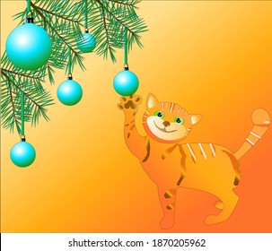 el gato debajo del árbol está jugando con bolas