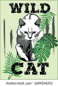 cat under tropical leaves with wild cat tendril