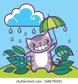 Cat under an umbrella. A cat similar to Totoro.