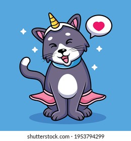 Cat Unicorn Cartoon with Cute Pose. Animal Vector Icon Illustration, Isolated on Premium Vector