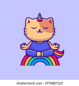 Cat Unicorn Doing Yoga Cartoon Vector Icon Illustration. Animal Sport Icon Concept Isolated Premium Vector. Flat Cartoon Style