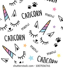 Cat unicorn seamless pattern texture / Textile graphic t shirt print / Vector illustration design